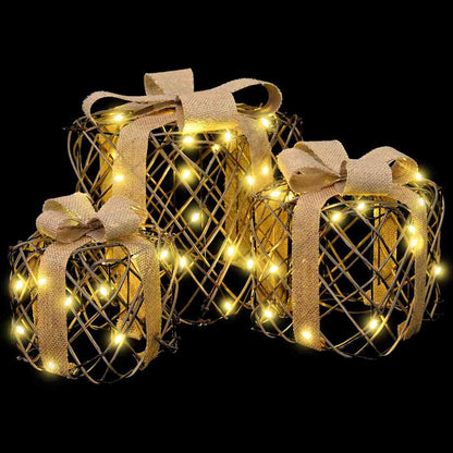 Beleuchtete Weihnachtsgeschenkbox 3 stk. Warmes Weiß