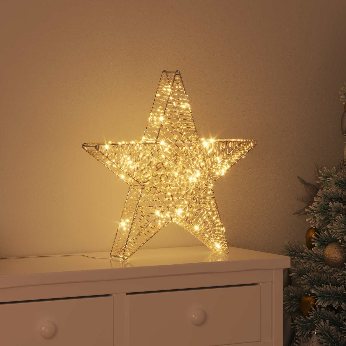 3D-Weihnachtsstern Warmes Weiß 55 x 52,5 x 10 cm