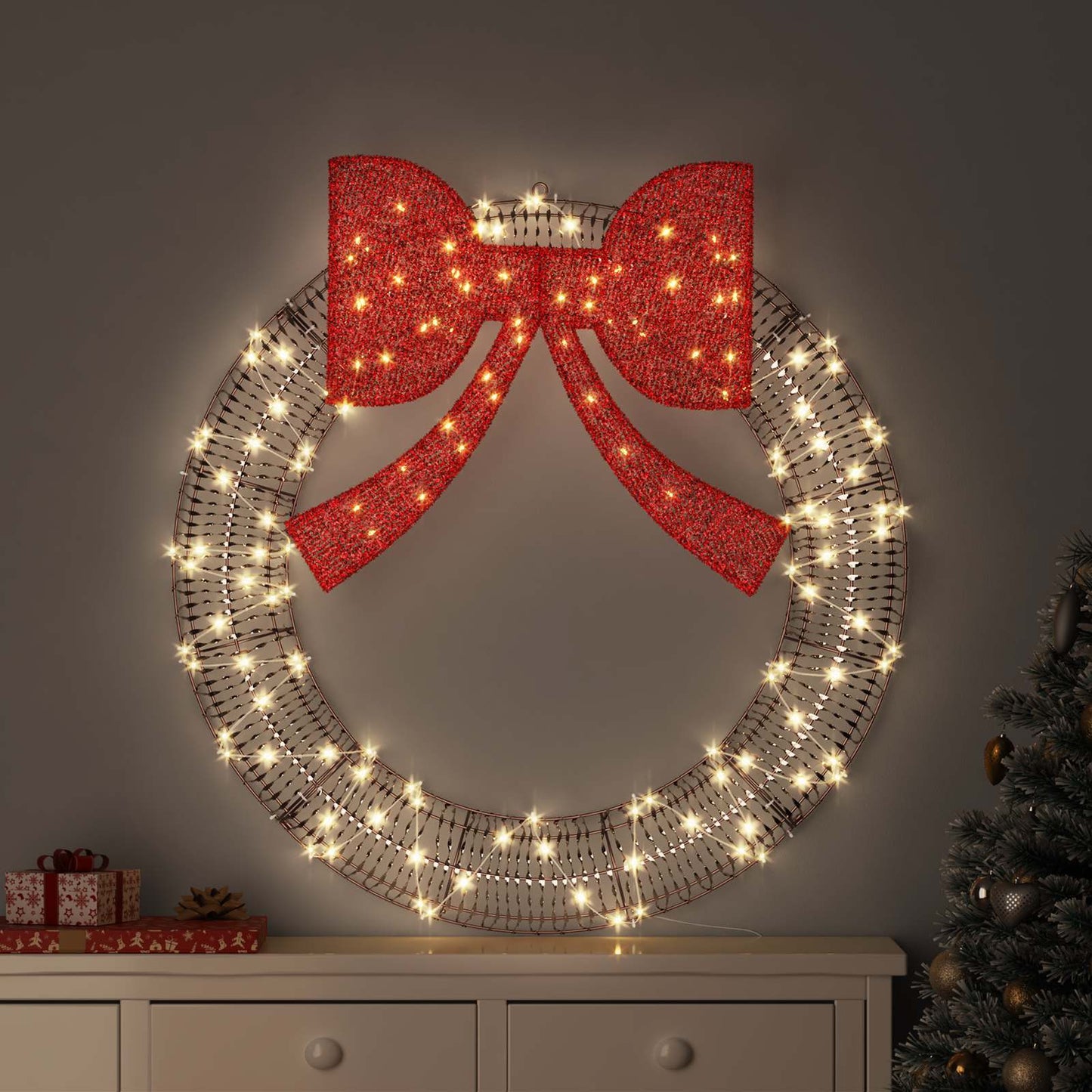Kranz 150 LEDs Warmweiß 121 x 121 x 10 cm PET