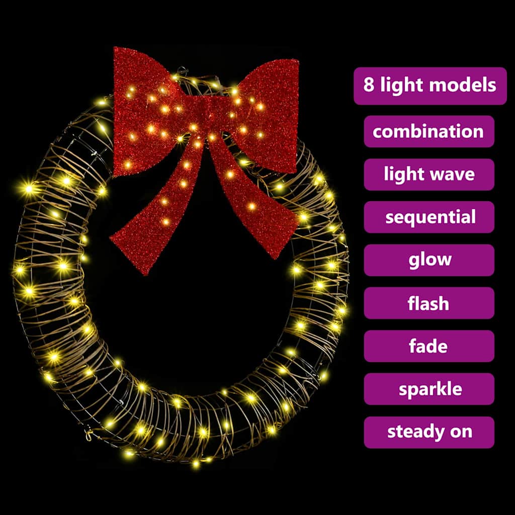 Kranz 80 LEDs Warmweiß 90 x 90 x 9 cm Rattan