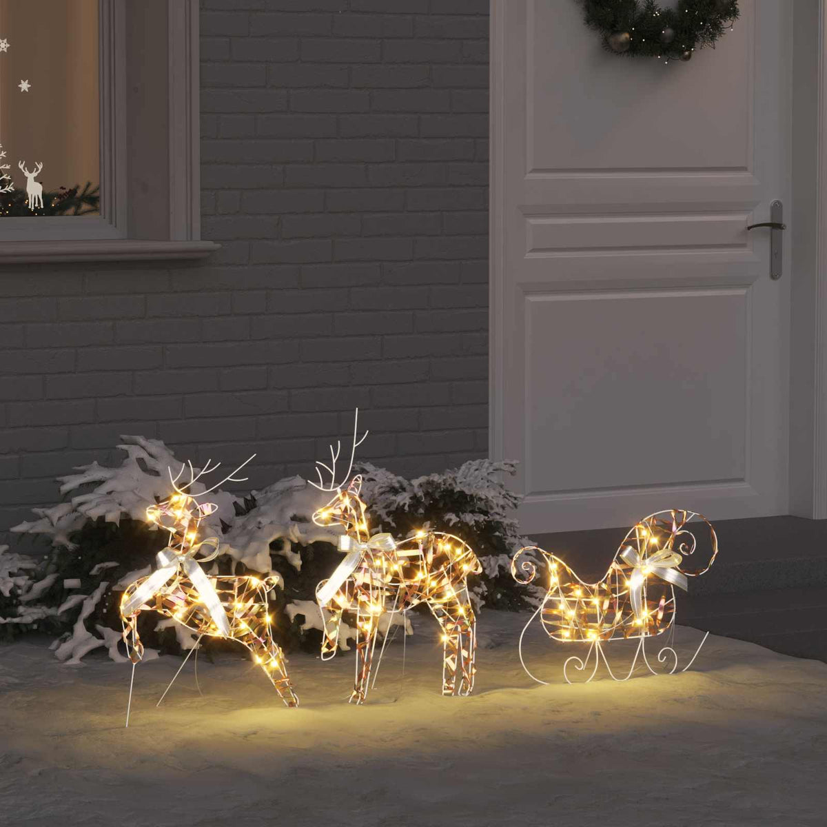 Weihnachtsrentier mit Schlitten 3 stk. 60 LEDs Warmes Weiß