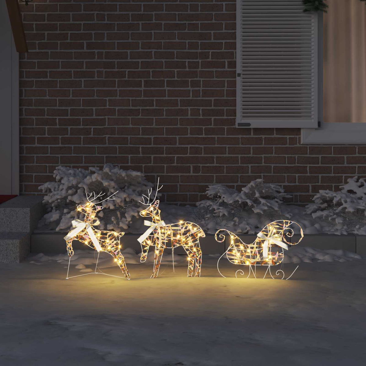 Weihnachtsrentier mit Schlitten 3 stk. 60 LEDs Warmes Weiß