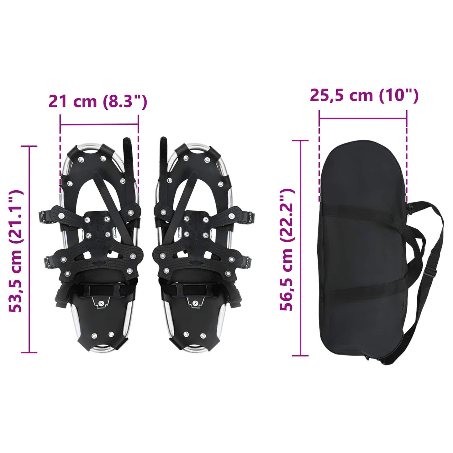 3 in 1 Schneeschuhe Silber und Schwarz 53,5 x 21 cm