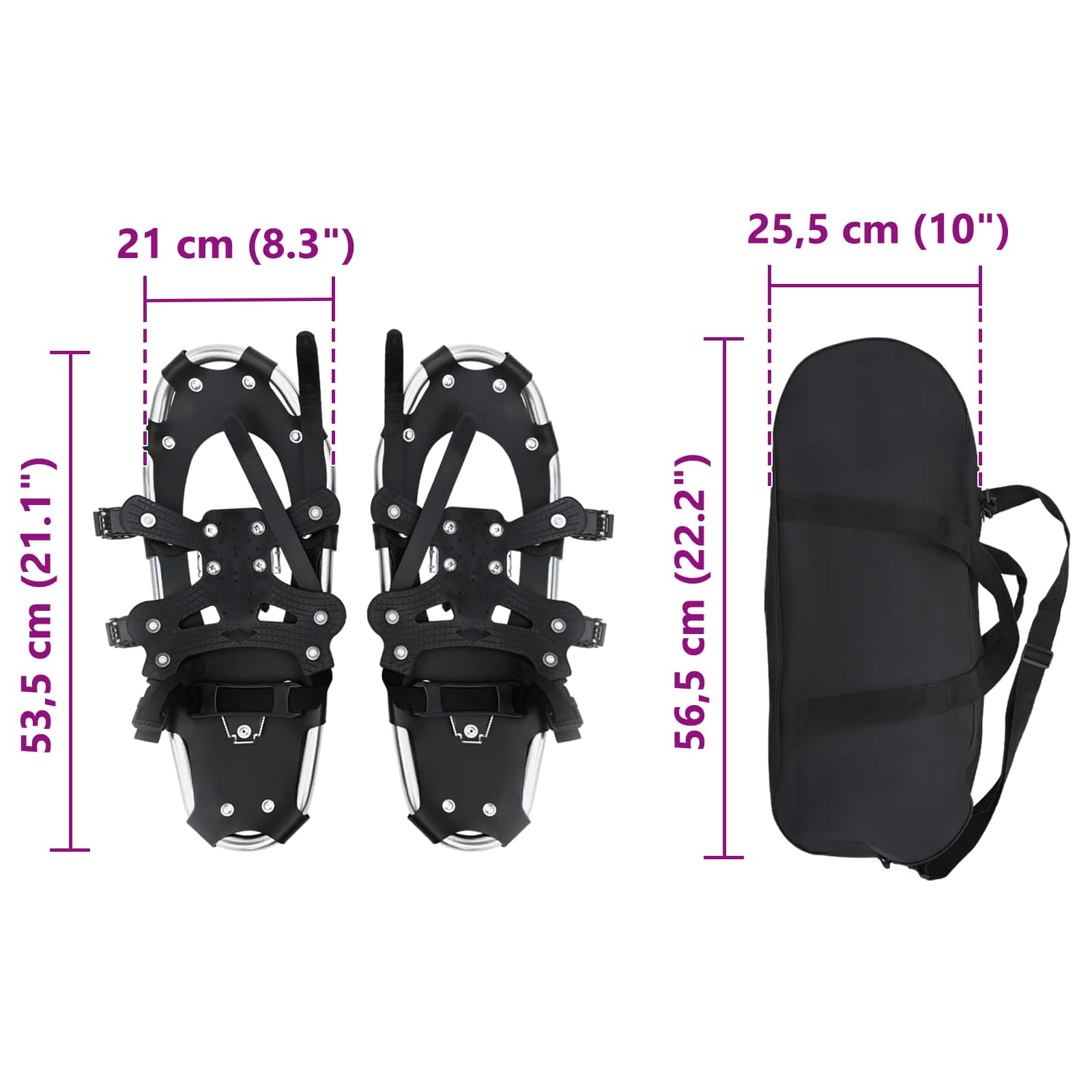 3 in 1 Schneeschuhe Silber und Schwarz 53,5 x 21 cm