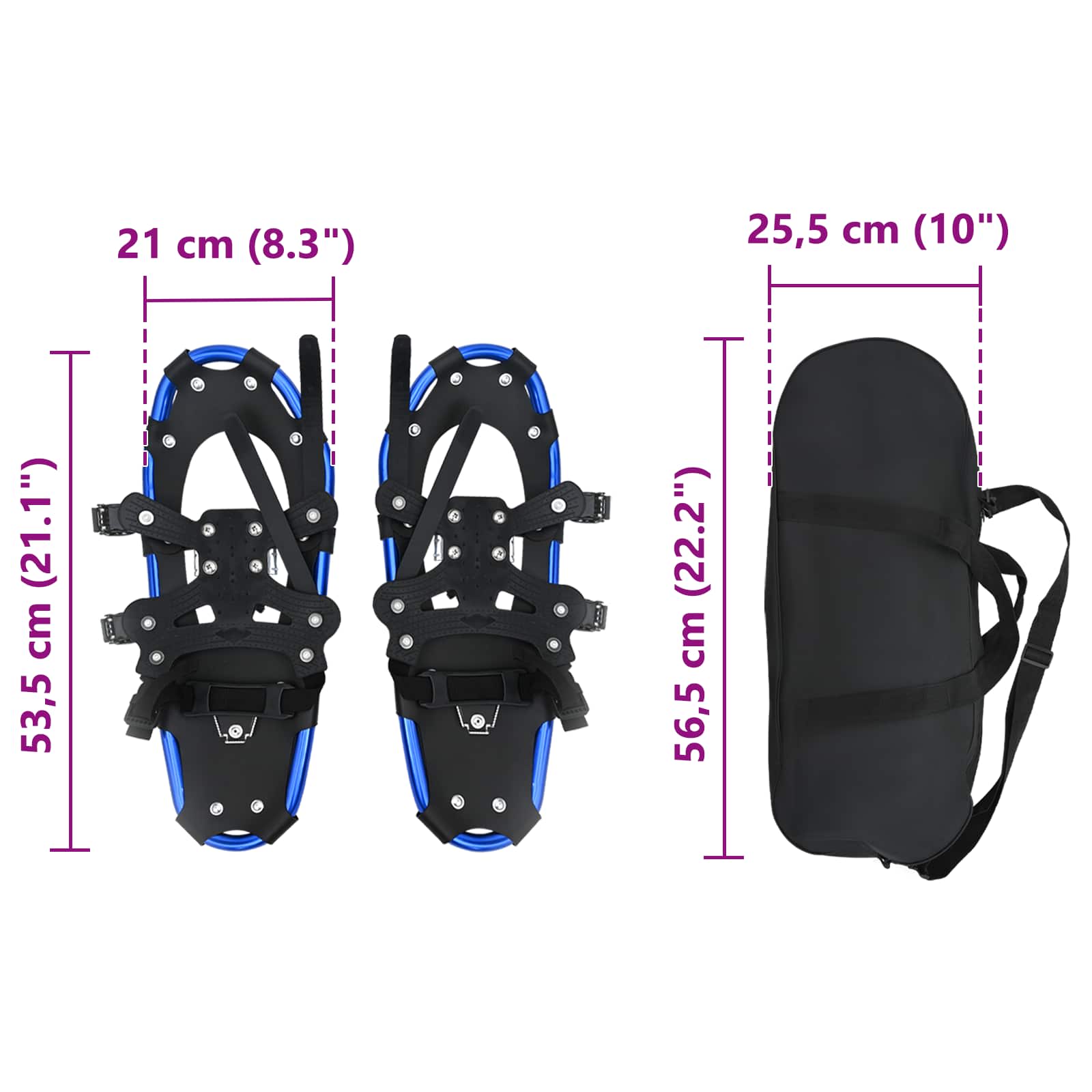 3 in 1 Schneeschuhe Blau und Schwarz 53,5 x 21 cm