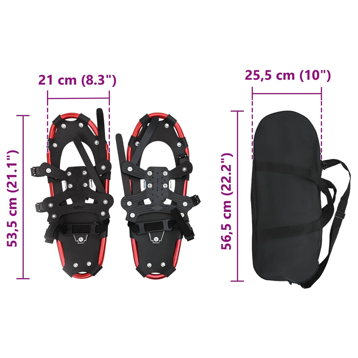 3 in 1 Schneeschuhe Rot und Schwarz 53,5 x 21 cm