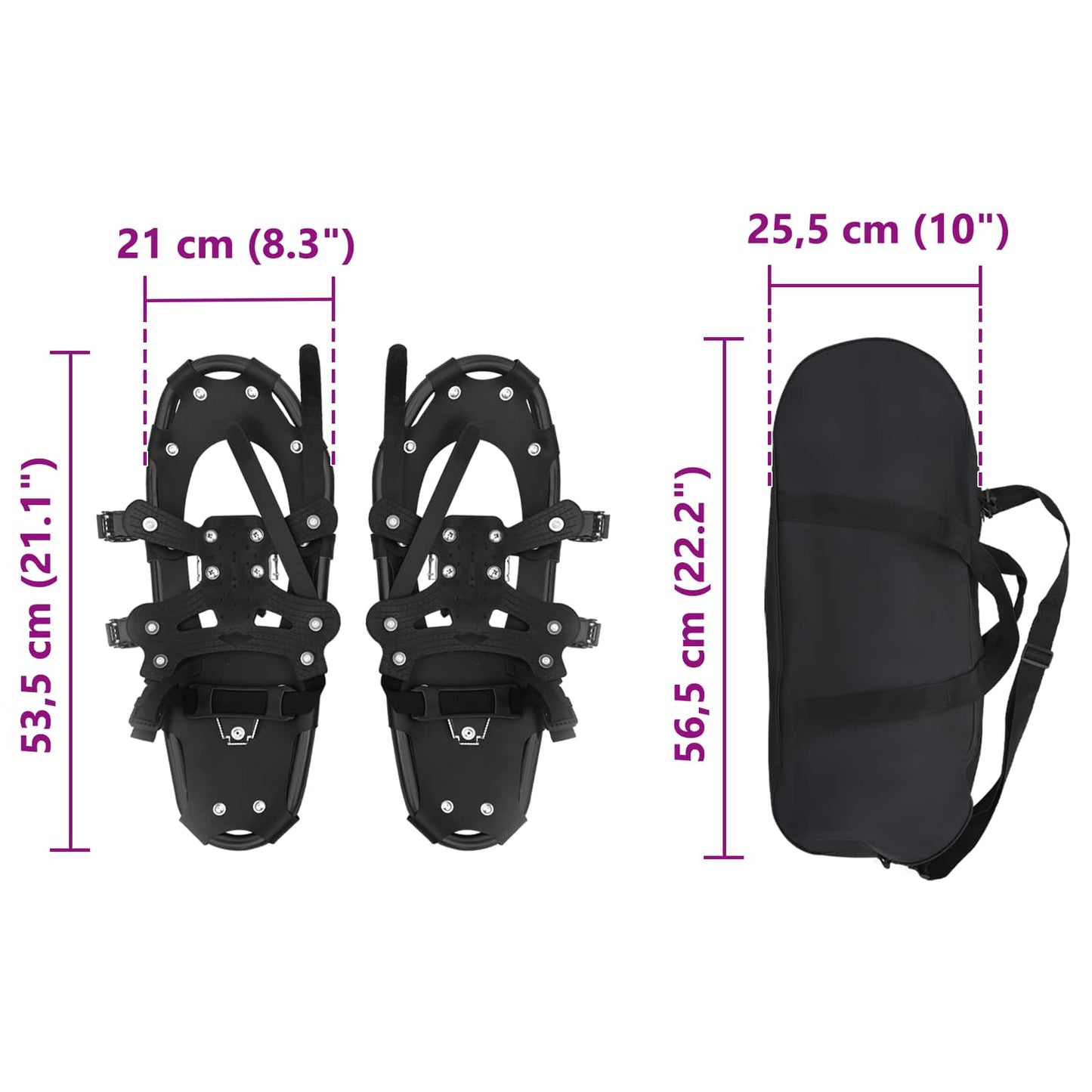 3 in 1 Schneeschuhe Schwarz 53,5 x 21 cm Aluminium und HDPE