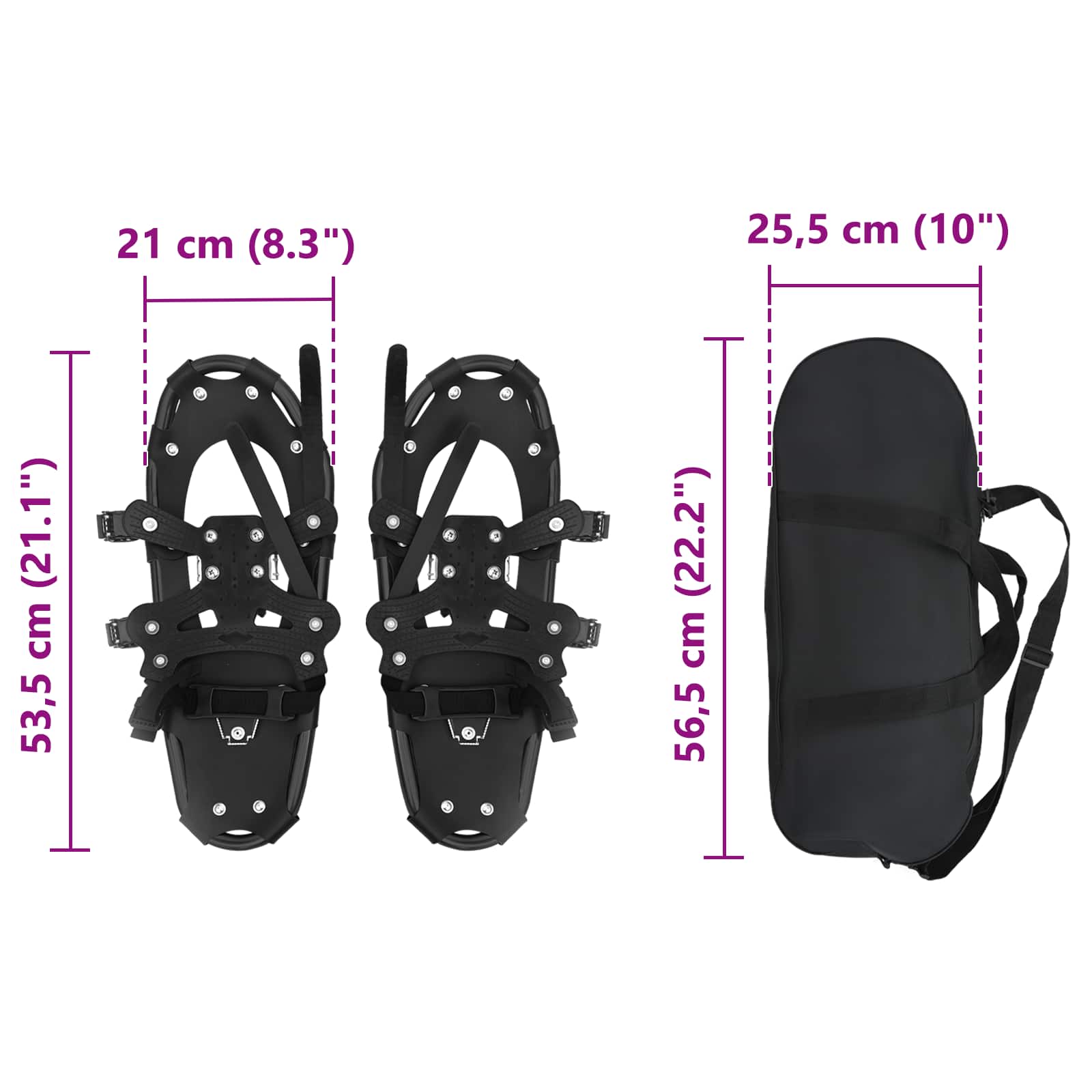 3 in 1 Schneeschuhe Schwarz 53,5 x 21 cm Aluminium und HDPE