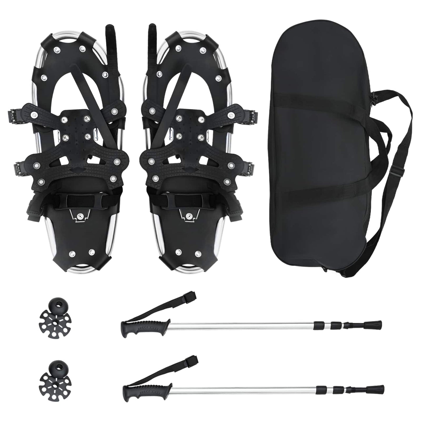 3 in 1 Schneeschuhe mit Wanderstöcken Silber und Schwarz