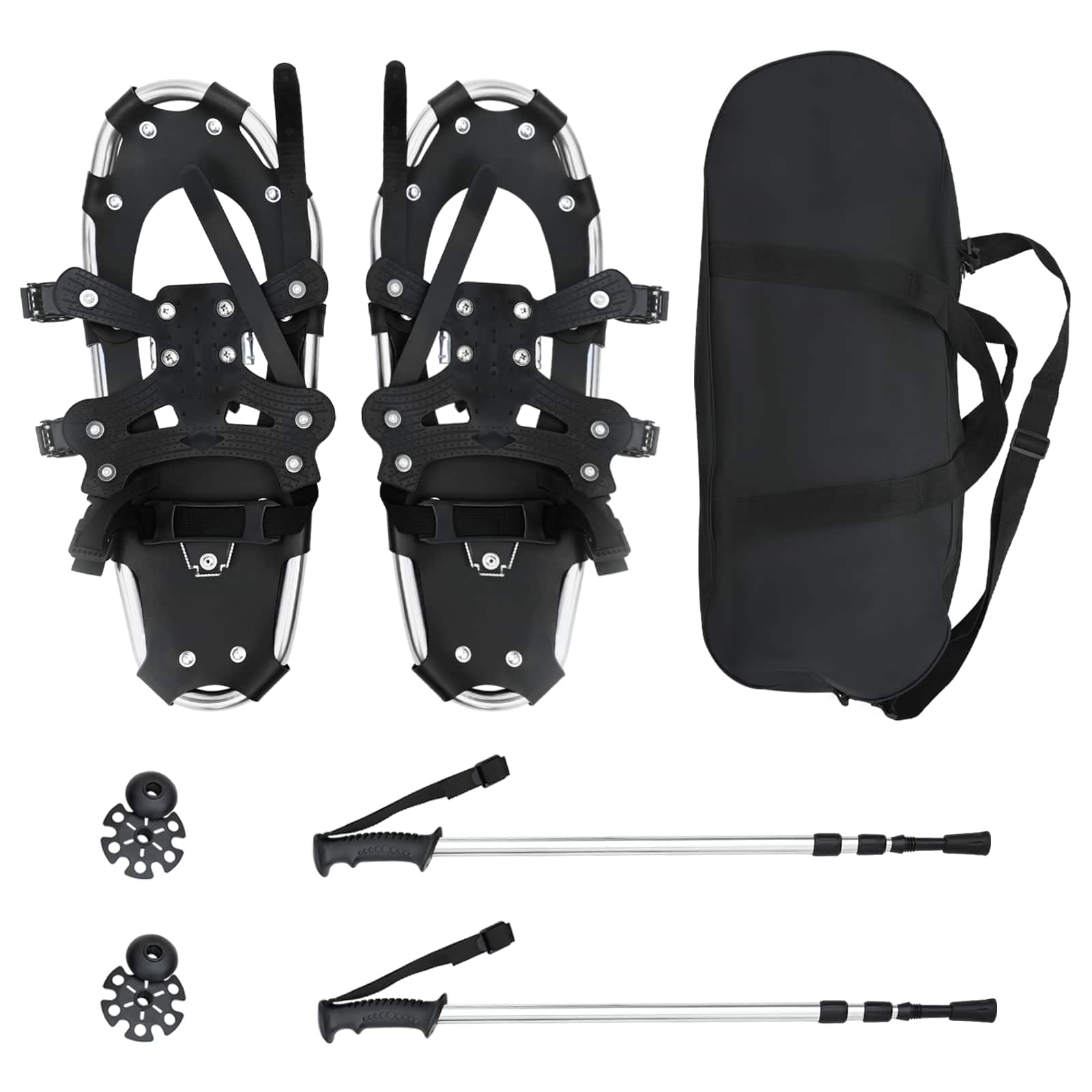 3 in 1 Schneeschuhe mit Wanderstöcken Silber und Schwarz