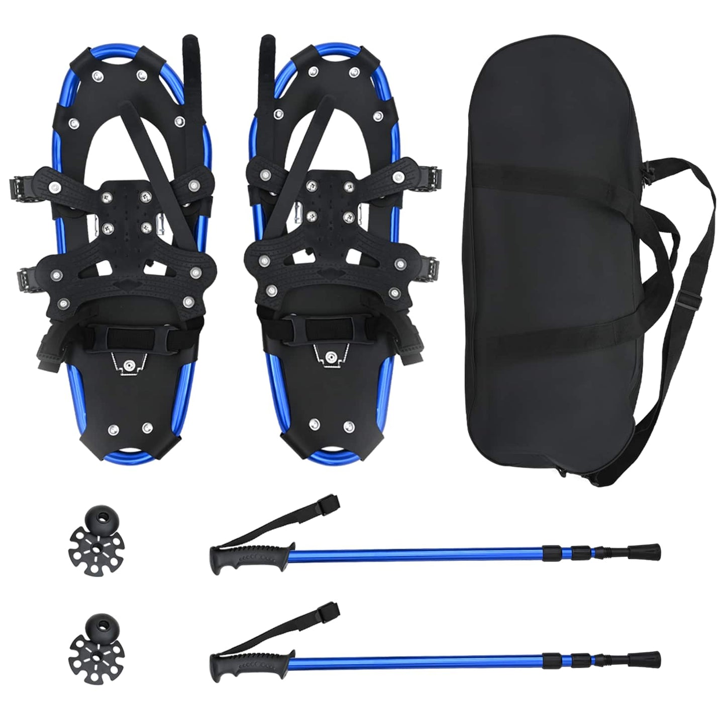 3 in 1 Schneeschuhe mit Wanderstöcken Blau und Schwarz