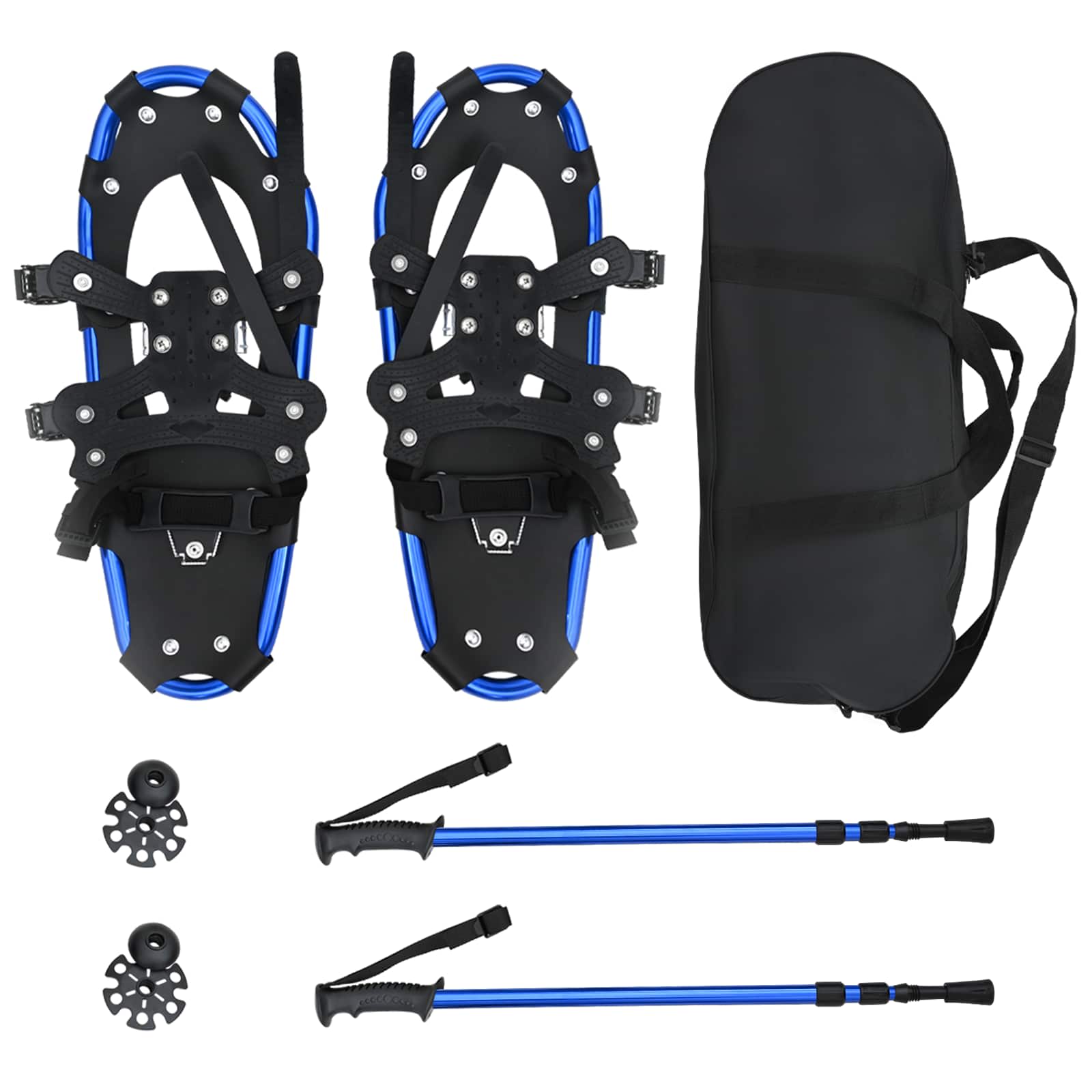 3 in 1 Schneeschuhe mit Wanderstöcken Blau und Schwarz