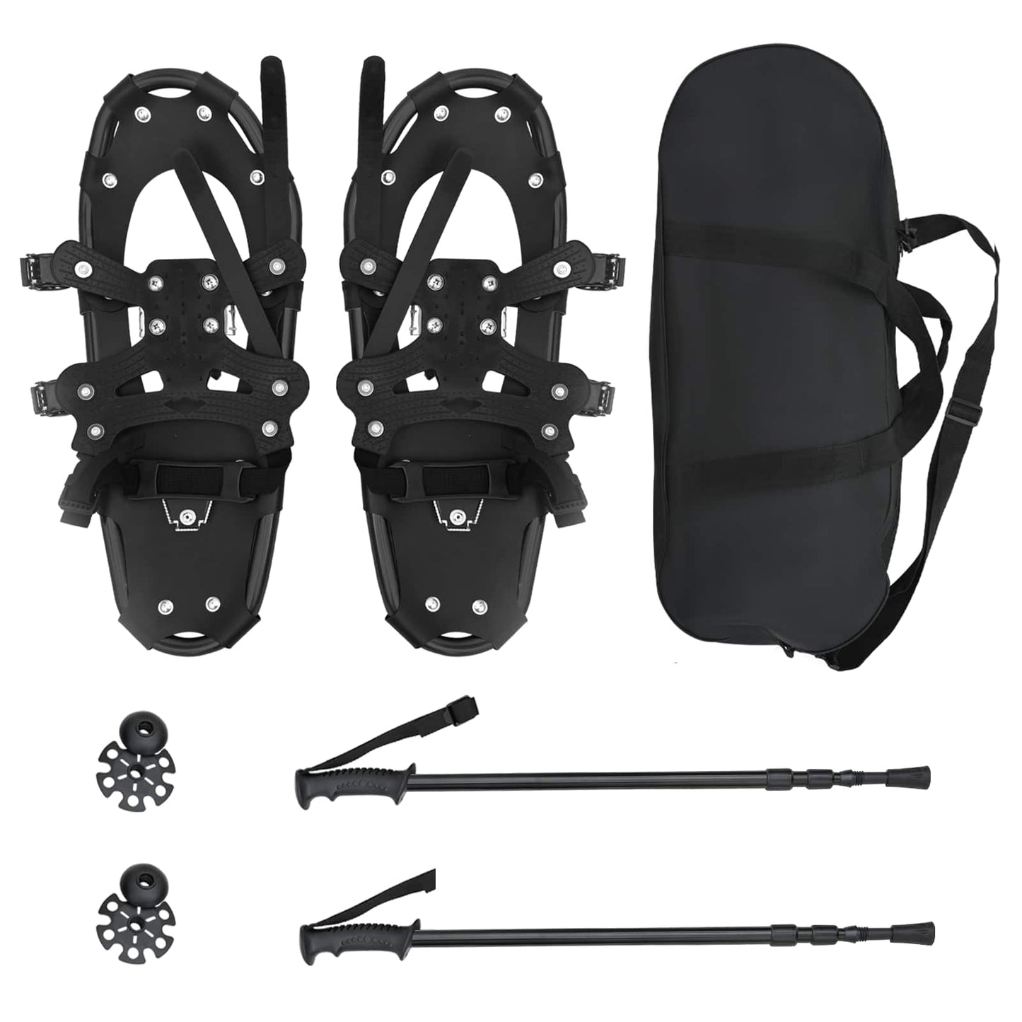 3 in 1 Schneeschuhe mit Wanderstöcken Schwarz 53 x 21 cm