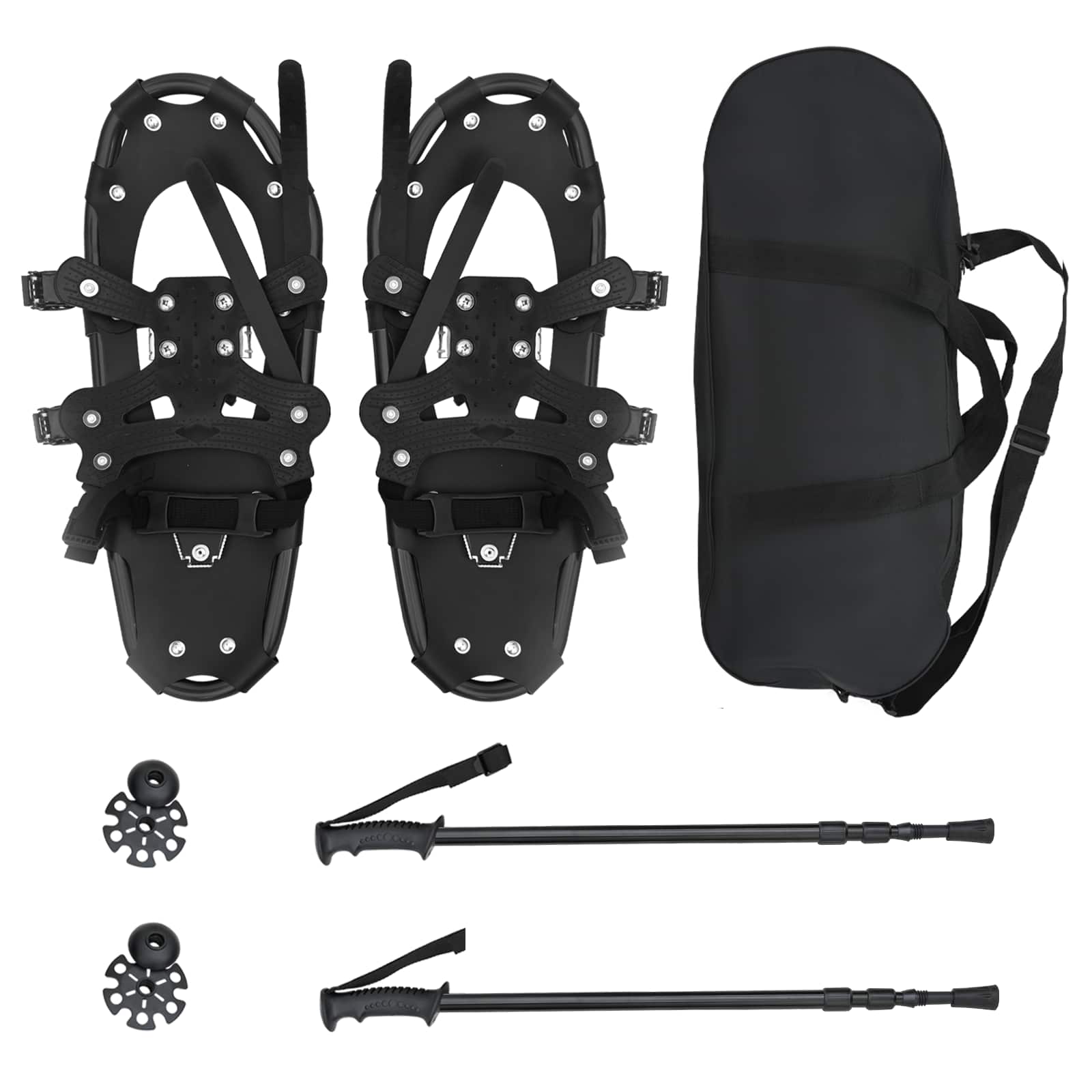 3 in 1 Schneeschuhe mit Wanderstöcken Schwarz 53 x 21 cm