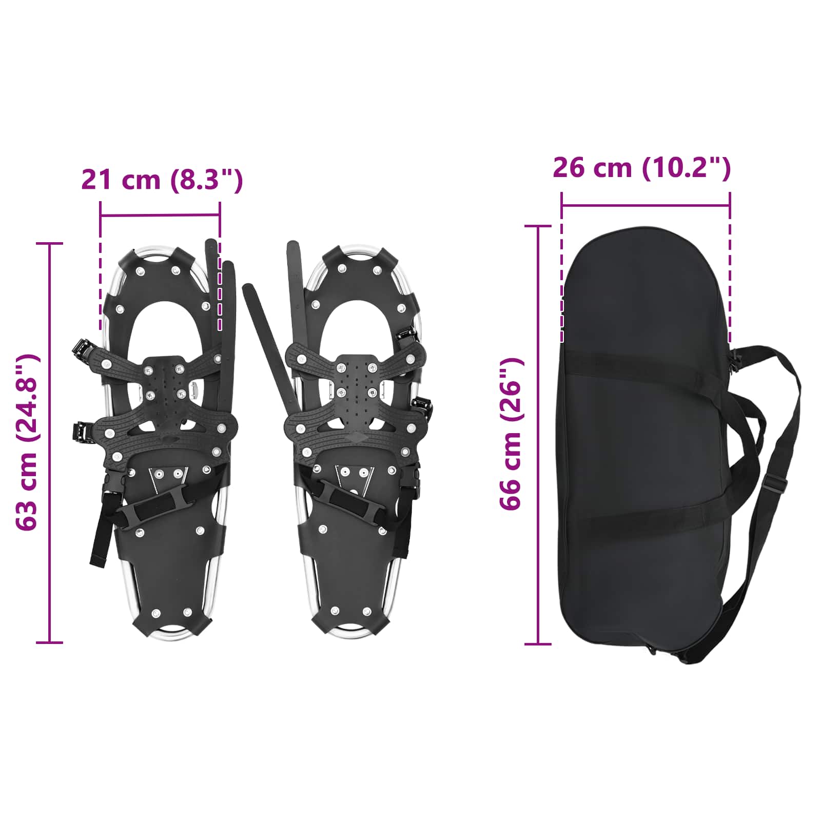 3 in 1 Schneeschuhe Silber und Schwarz 63 x 21 cm