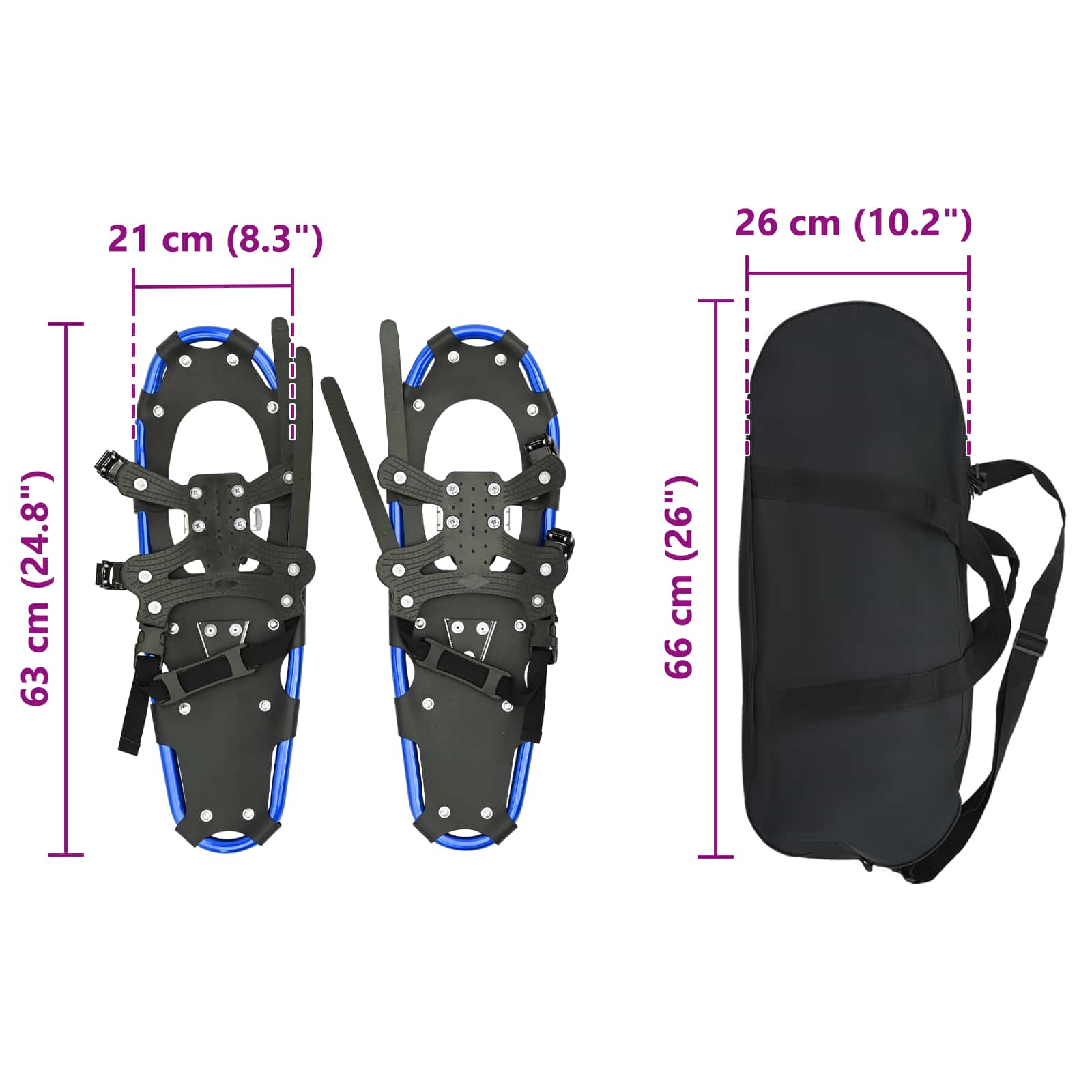 3 in 1 Schneeschuhe Blau und Schwarz 63 x 21 cm