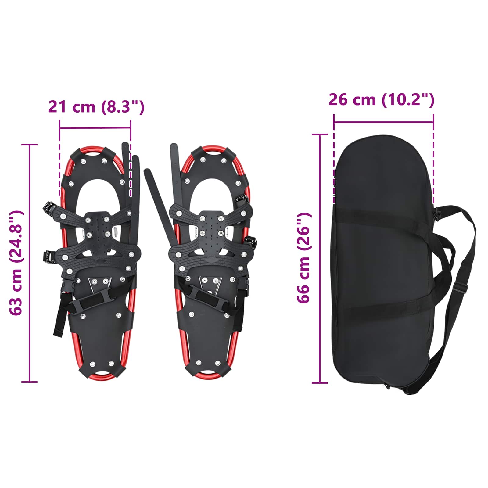 3 in 1 Schneeschuhe Rot und Schwarz 63 x 21 cm