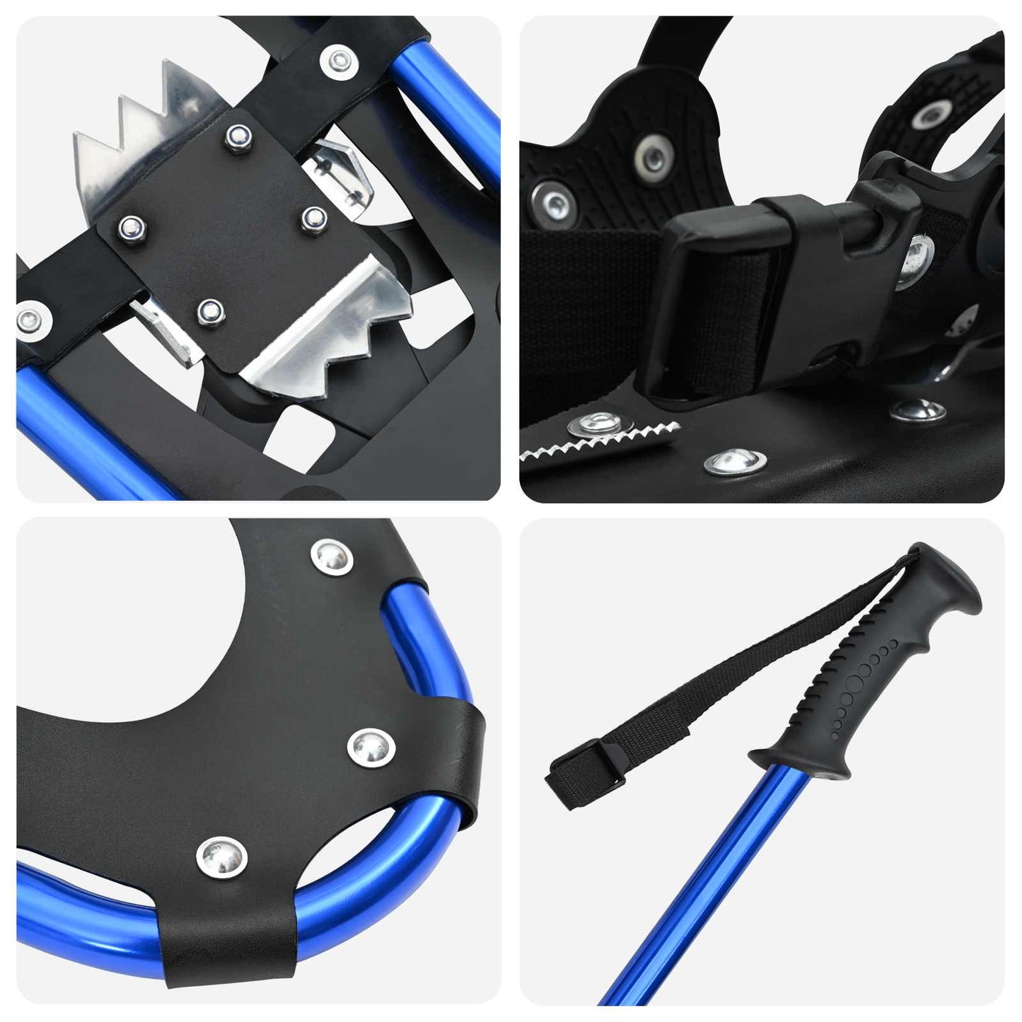 3 in 1 Schneeschuhe mit Wanderstöcken Blau und Schwarz