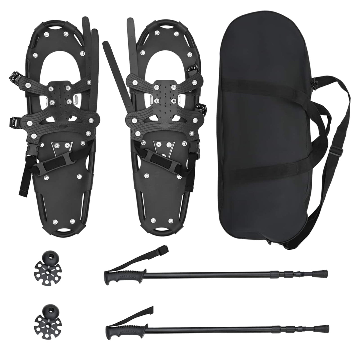 3 in 1 Schneeschuhe mit Wanderstöcken Schwarz 63,5 x 21 cm