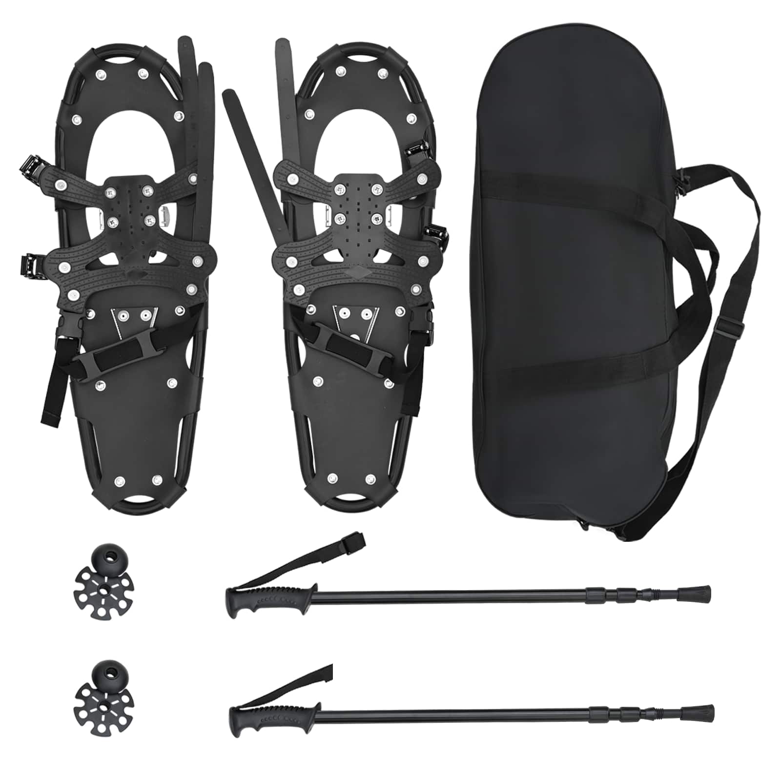 3 in 1 Schneeschuhe mit Wanderstöcken Schwarz 63,5 x 21 cm
