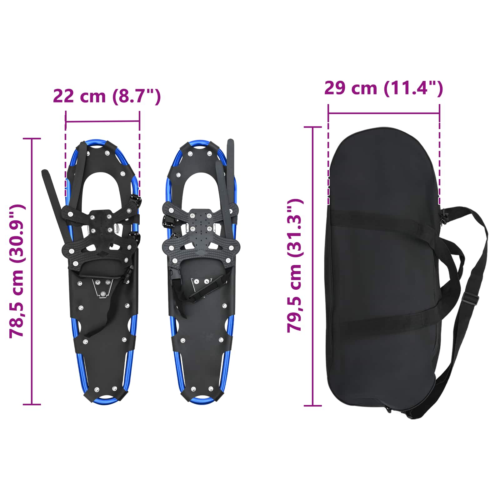 3 in 1 Schneeschuhe Blau und Schwarz 78,5 x 22 cm