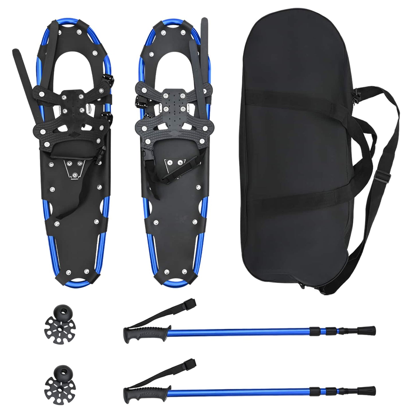 3 in 1 Schneeschuhe mit Wanderstöcken Blau und Schwarz