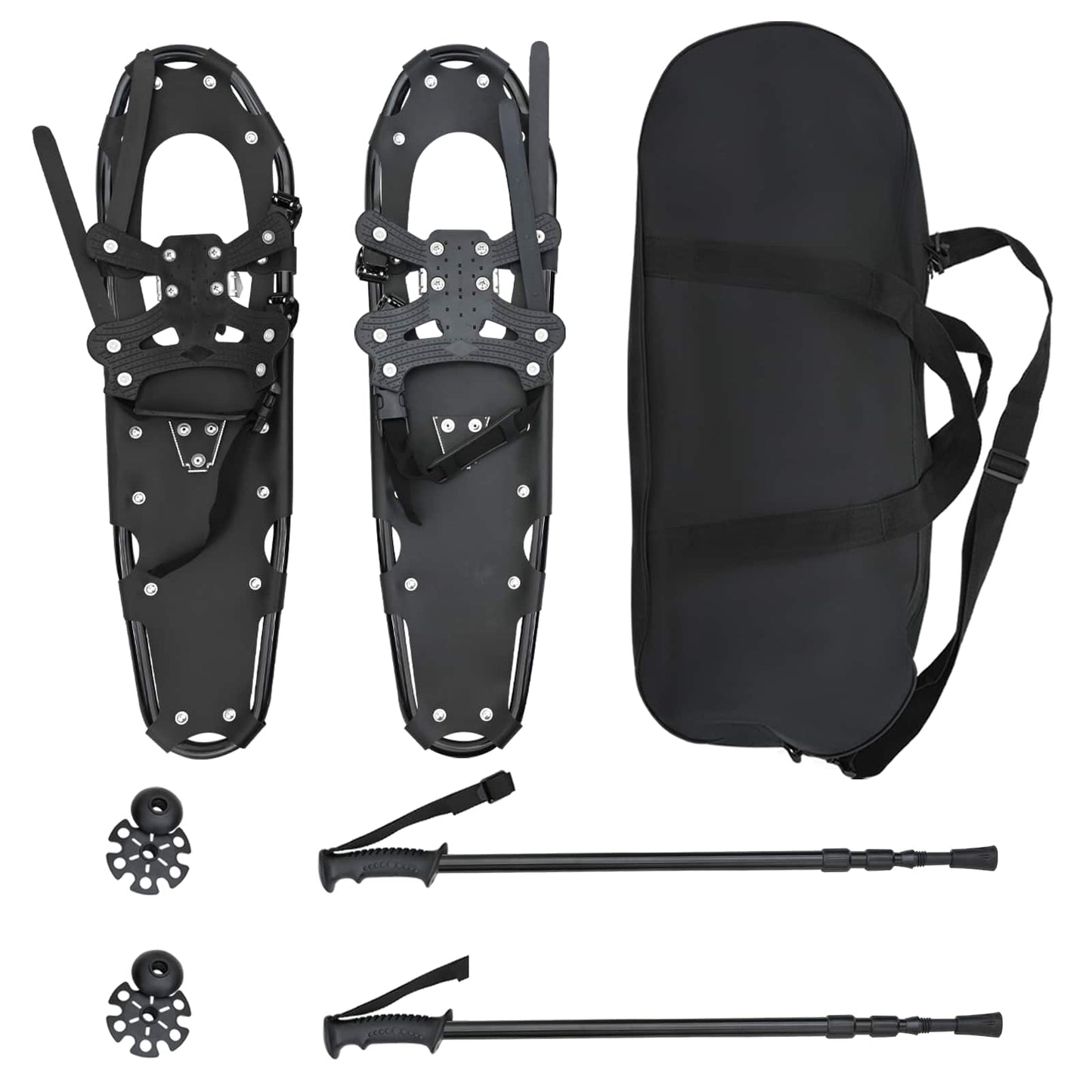 3 in 1 Schneeschuhe mit Wanderstöcken Schwarz 78,5 x 22 cm