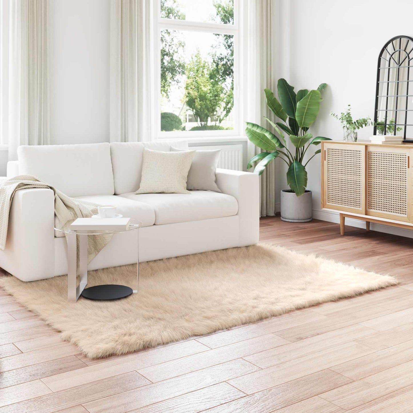 Teppich aus Kunstschaffell TAFALLA Beige 120 x 170 cm Polyester