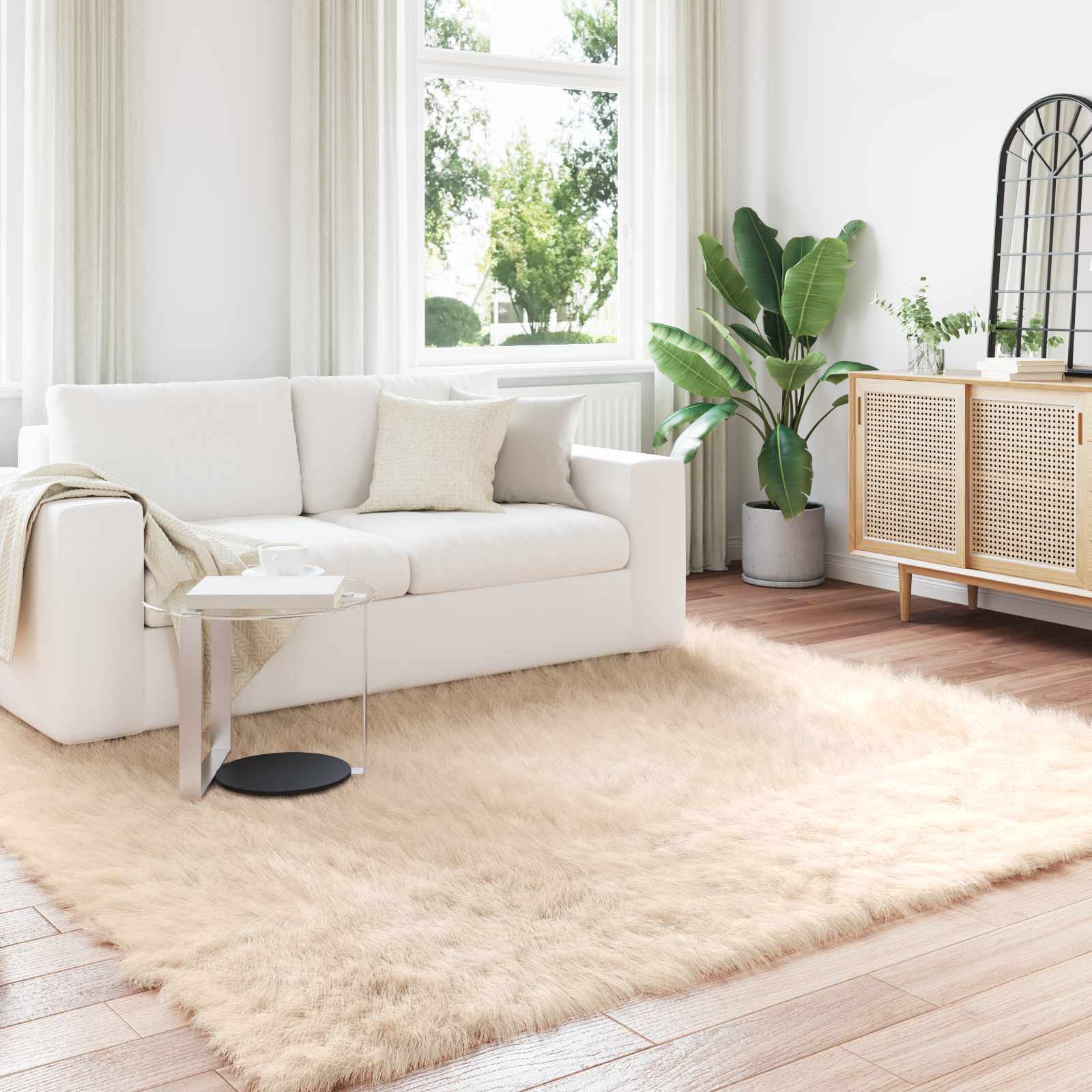Teppich aus Kunstschaffell TAFALLA Beige 200 x 200 cm Polyester