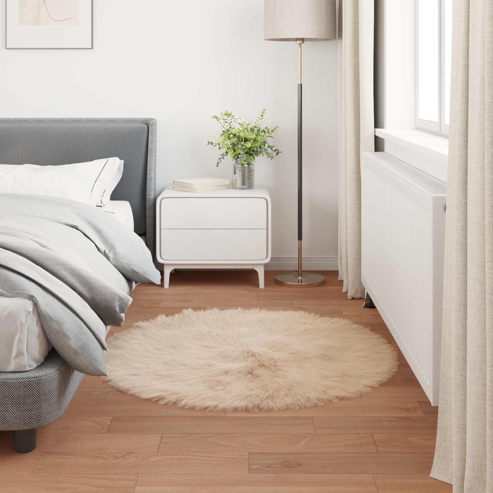 Teppich aus Kunstschaffell TAFALLA Beige Ø 120 cm Polyester