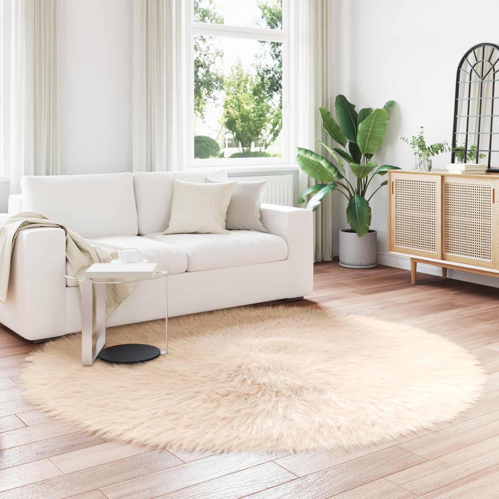Teppich aus Kunstschaffell TAFALLA Beige Ø 200 cm Polyester