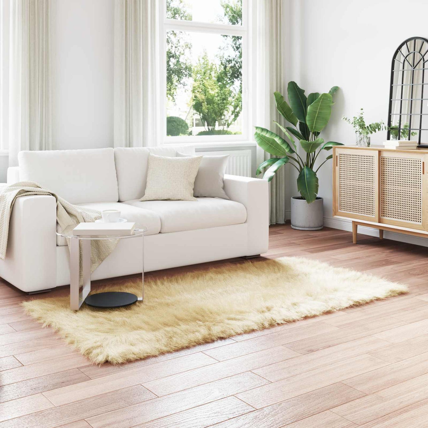 Teppich aus Kunstschaffell TAFALLA Creme 100 x 200 cm Polyester
