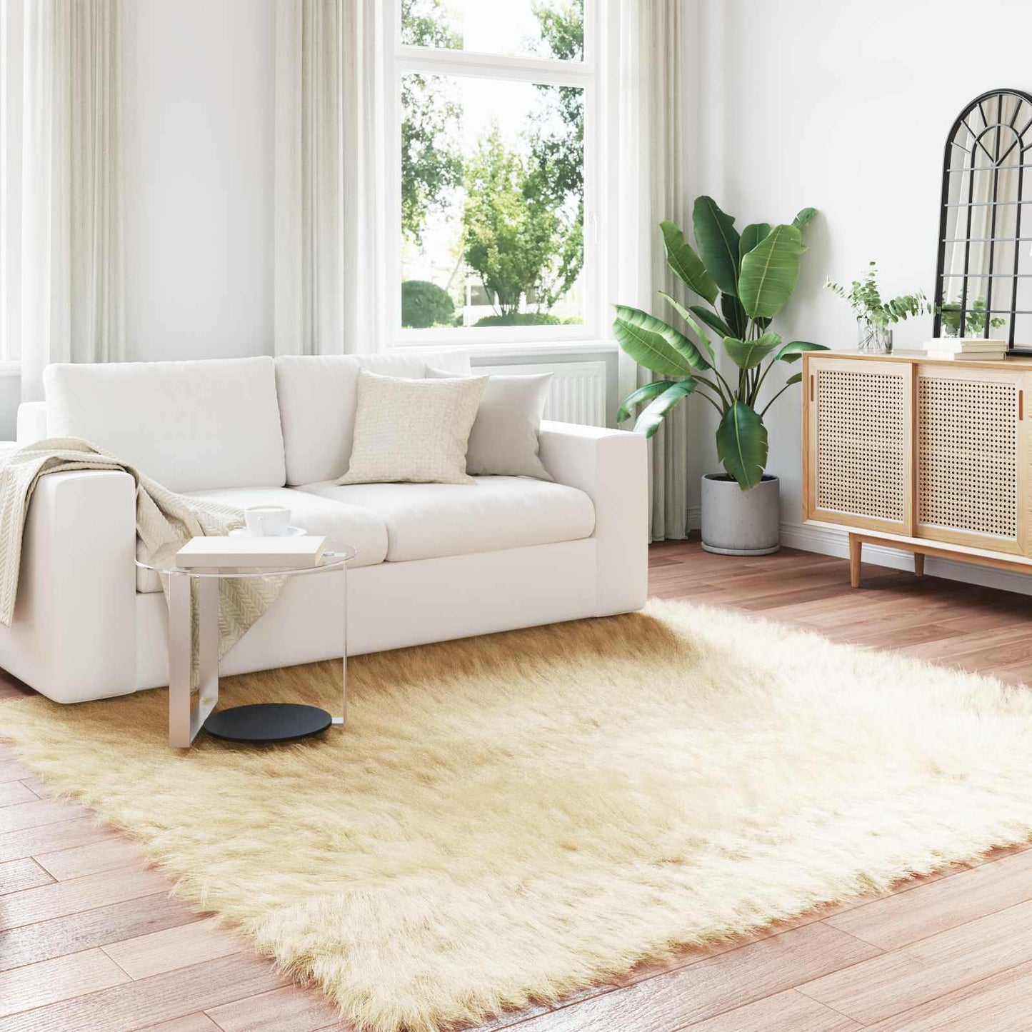 Teppich aus Kunstschaffell TAFALLA Creme 240 x 240 cm Polyester