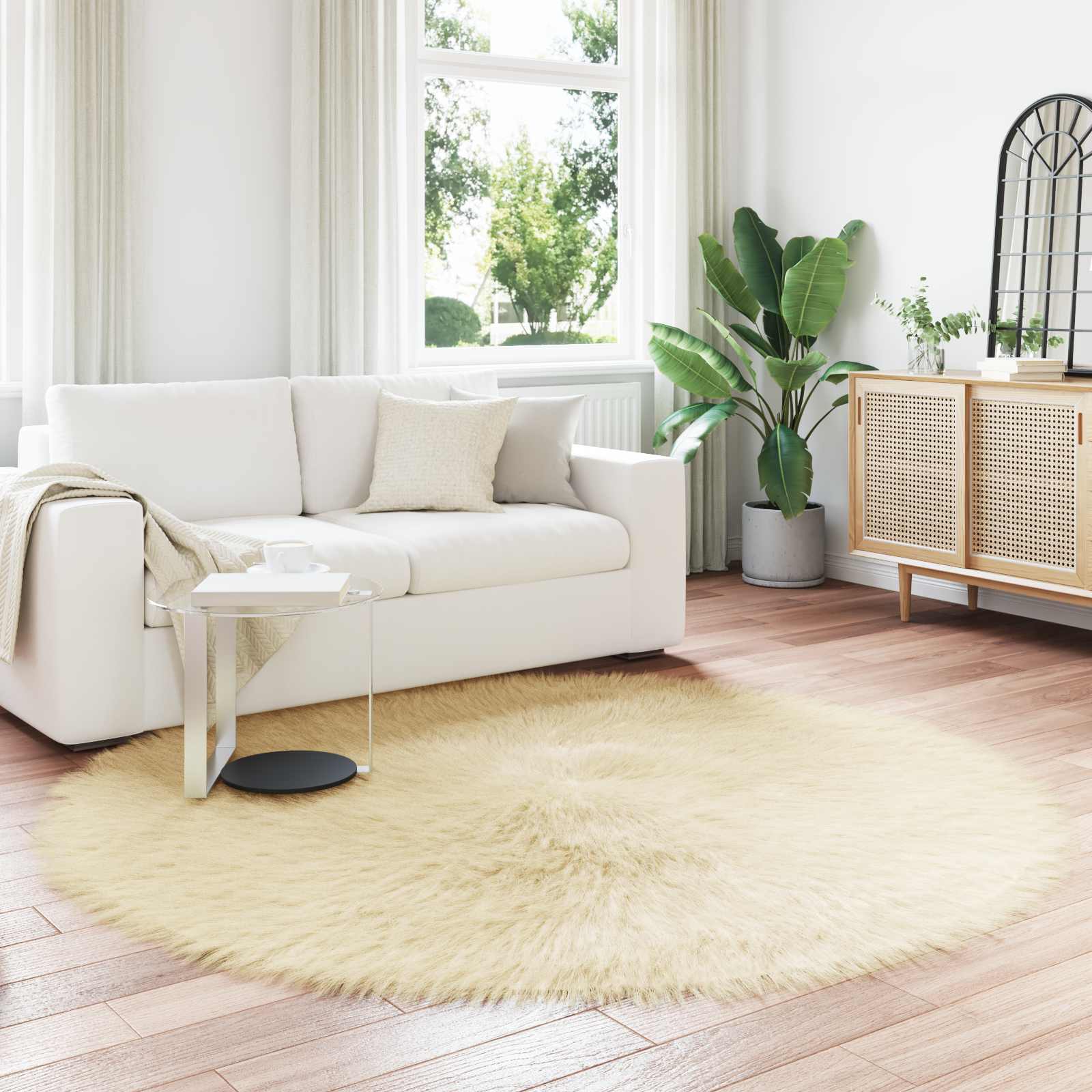 Teppich aus Kunstschaffell TAFALLA Creme Ø 200 cm Polyester