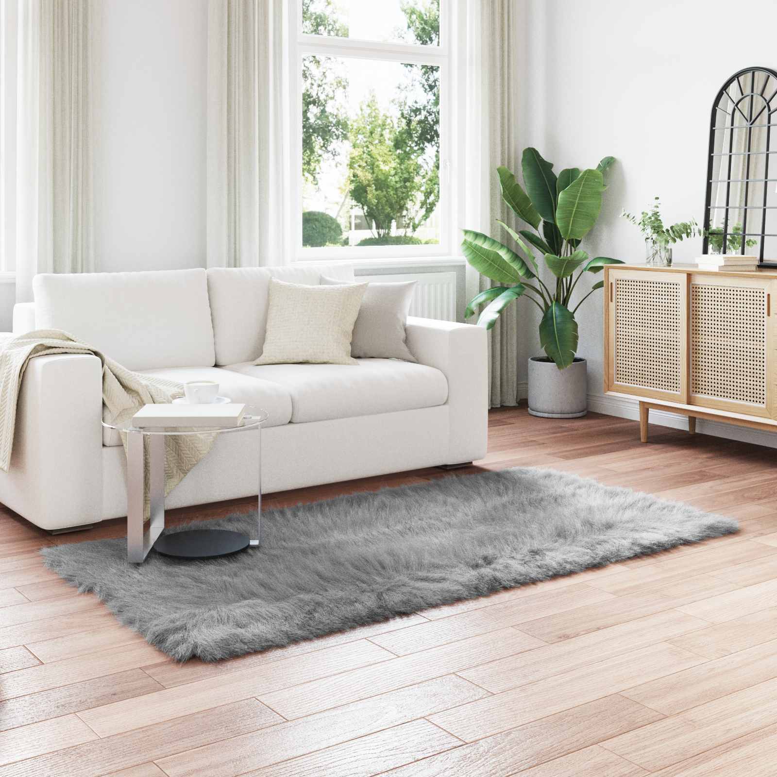 Teppich aus Kunstschaffell TAFALLA Grau 100 x 200 cm Polyester