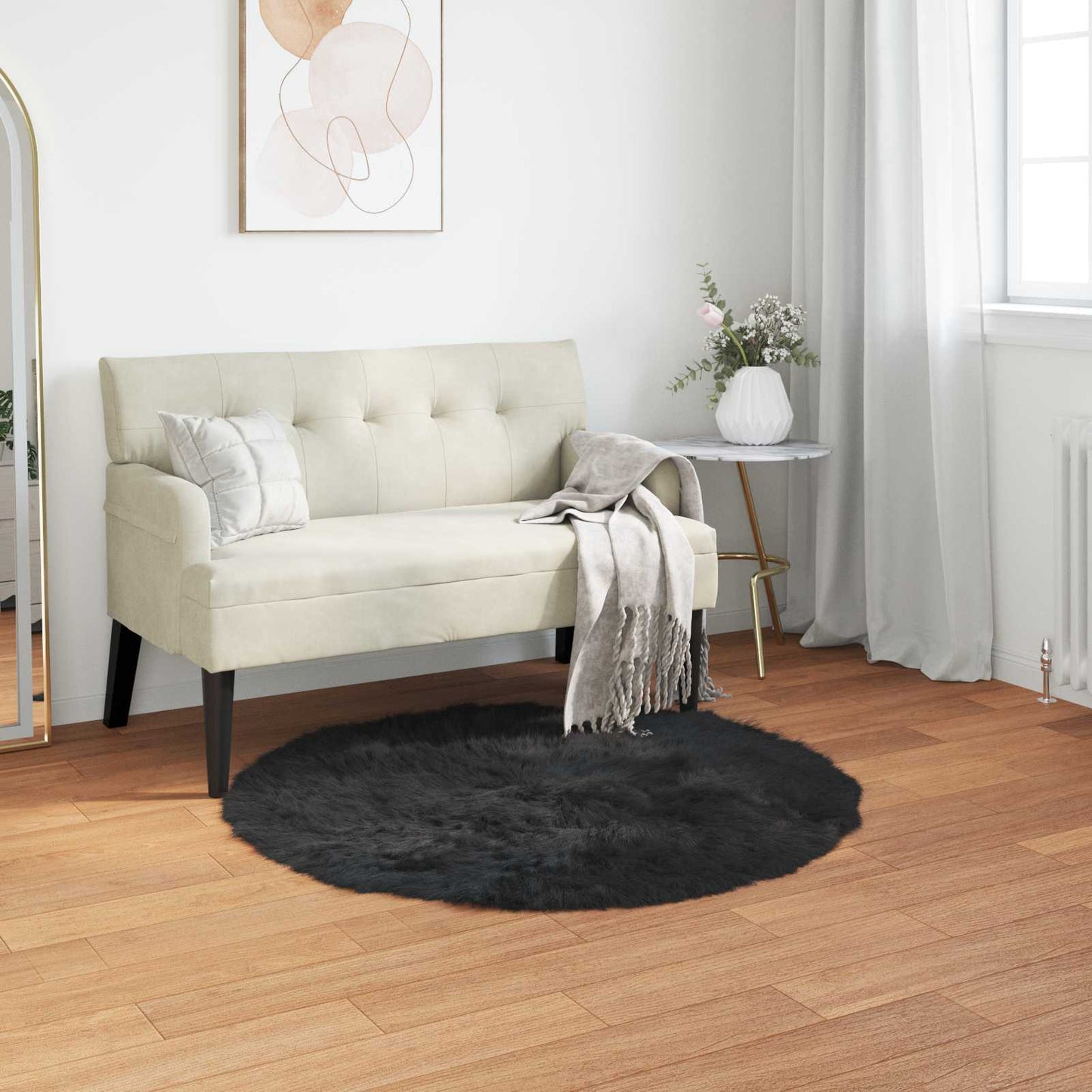 Teppich aus Kunstschaffell TAFALLA Schwarz Ø 120 cm Polyester