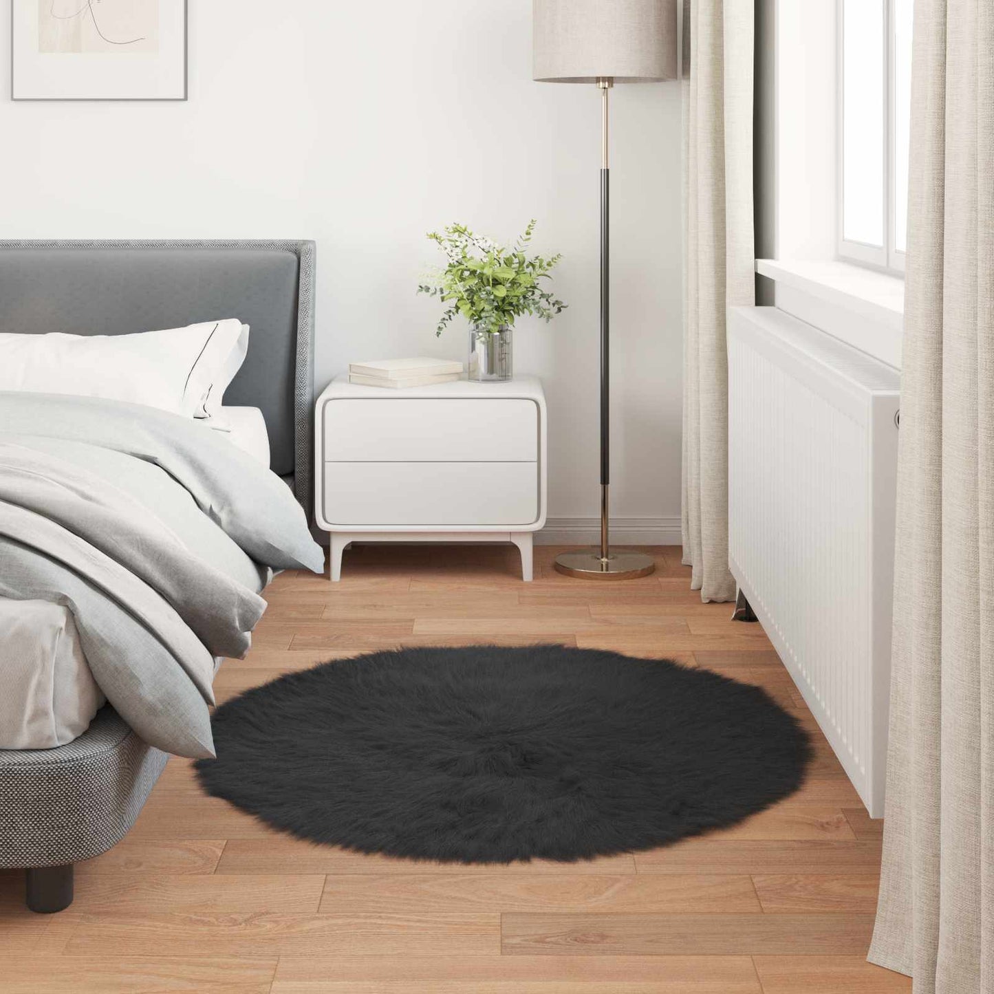 Teppich aus Kunstschaffell TAFALLA Schwarz Ø 120 cm Polyester