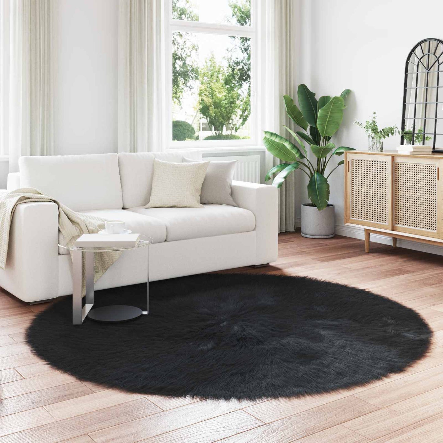 Teppich aus Kunstschaffell TAFALLA Schwarz Ø 200 cm Polyester