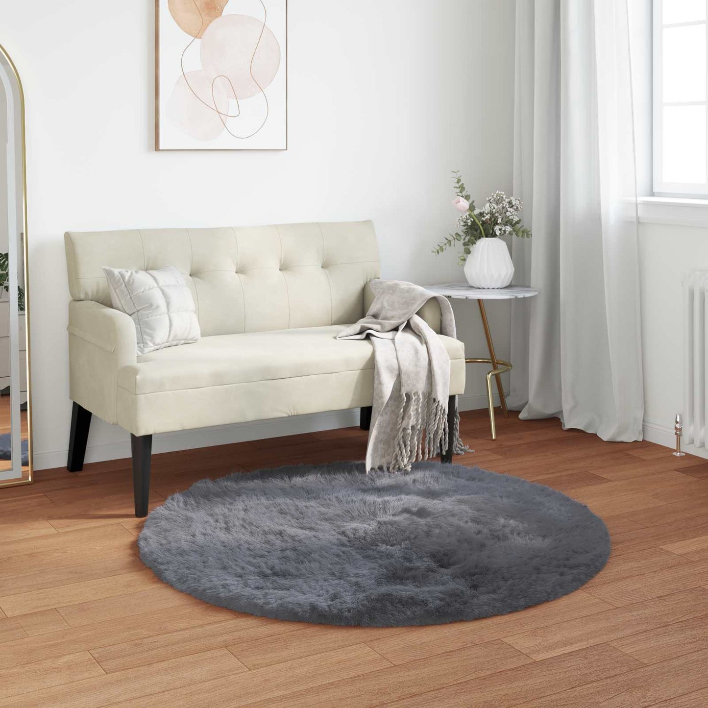 Teppich aus Kunstschaffell TAFALLA Anthrazit Ø 120 cm Polyester
