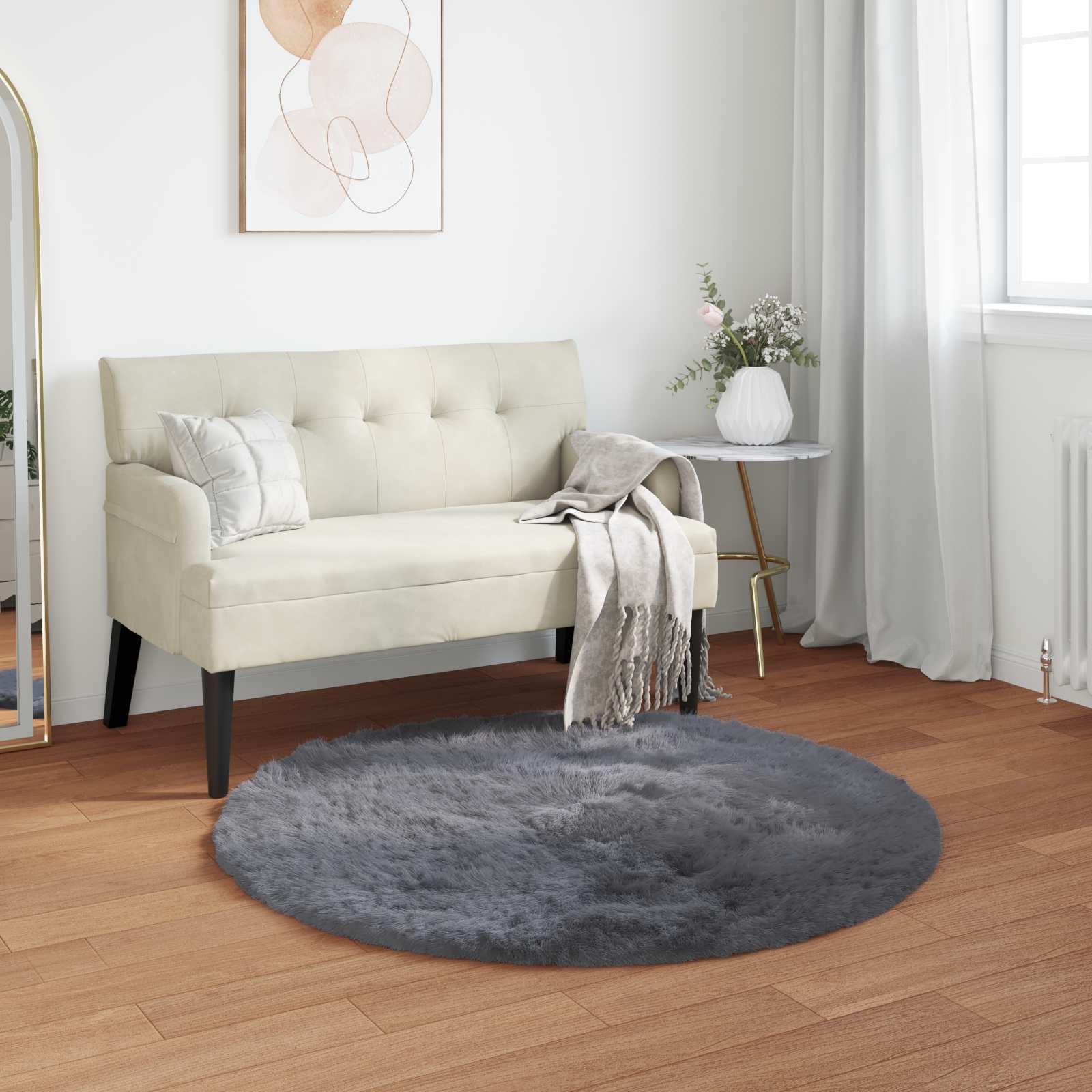Teppich aus Kunstschaffell TAFALLA Anthrazit Ø 120 cm Polyester