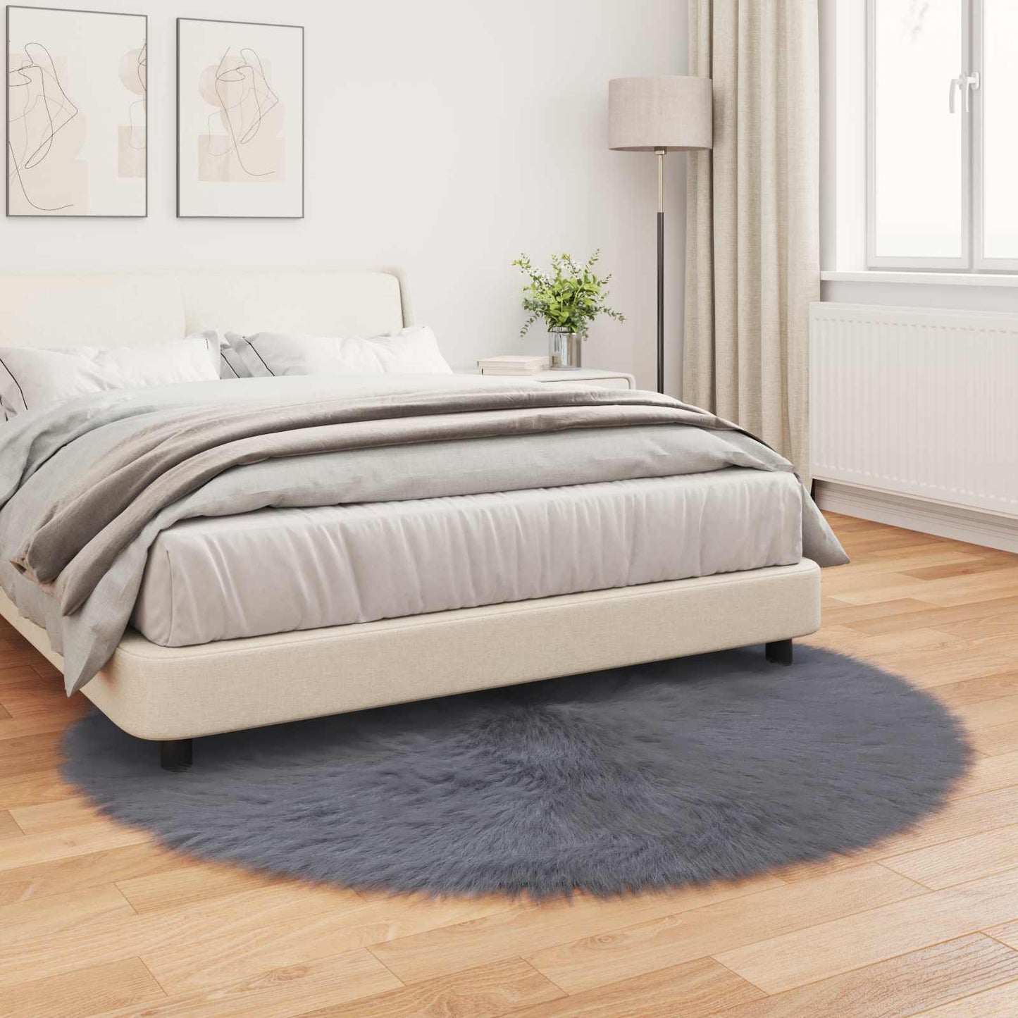 Teppich aus Kunstschaffell TAFALLA Anthrazit Ø 160 cm Polyester