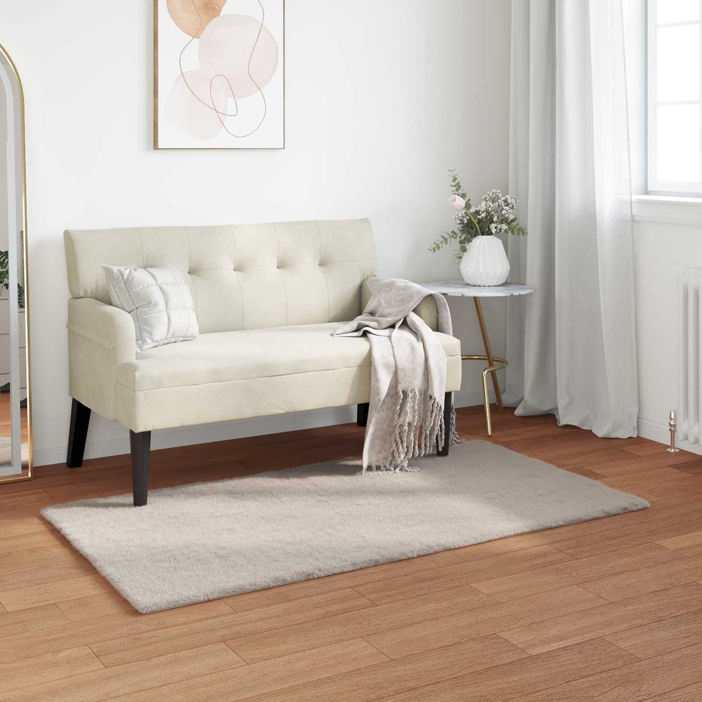 Rutschfester Teppich aus Kunstkaninchenfell OLITE Beige