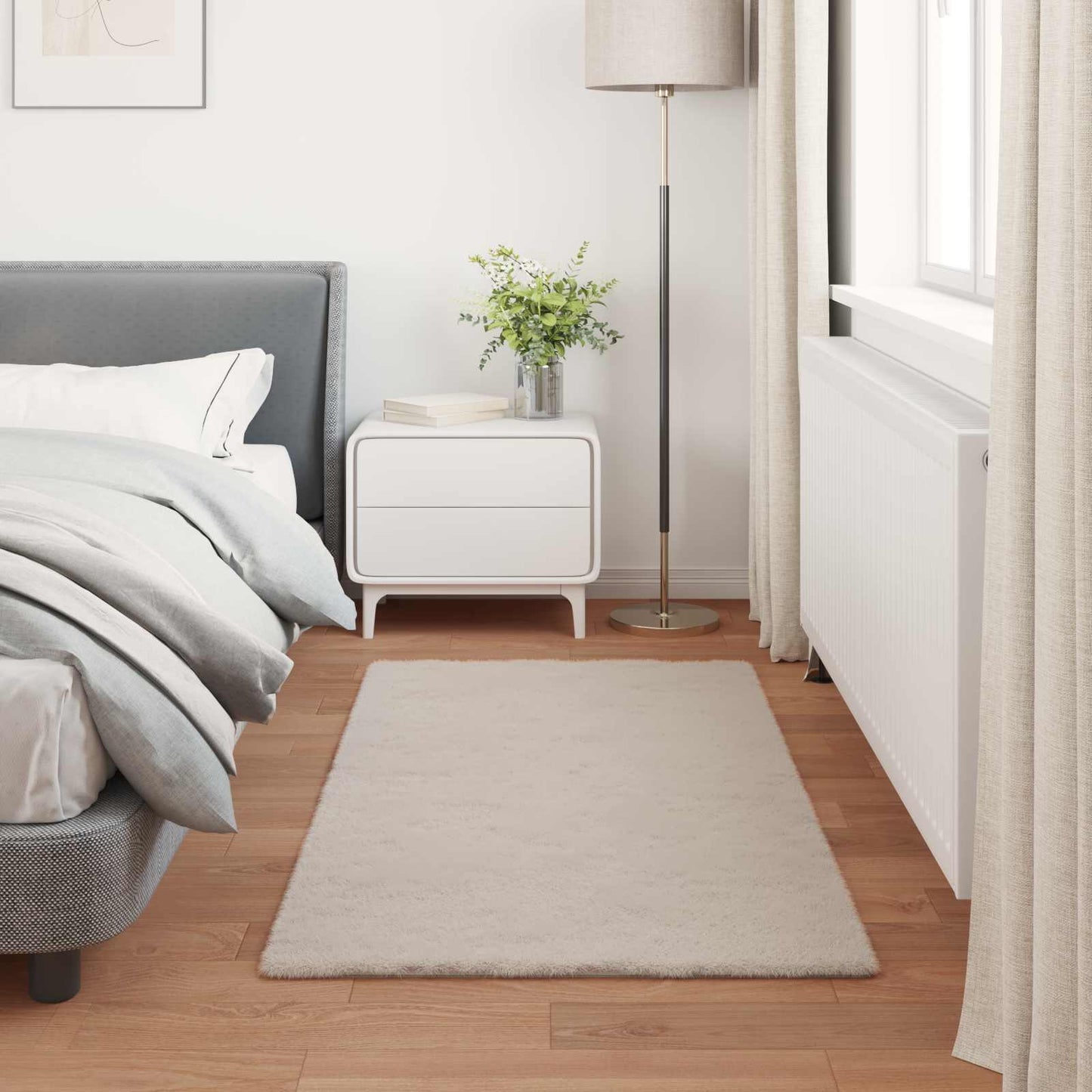 Rutschfester Teppich aus Kunstkaninchenfell OLITE Beige
