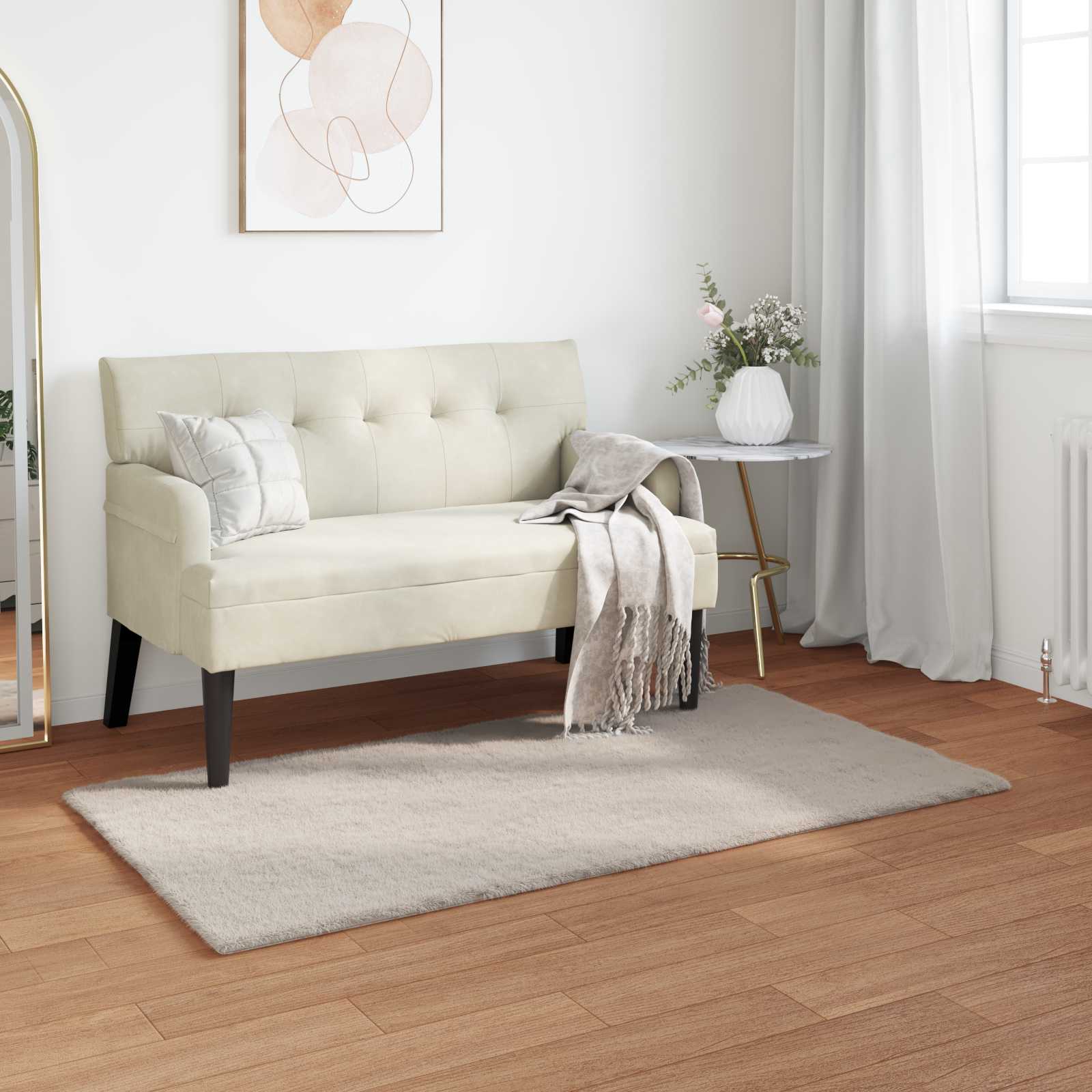 Rutschfester Teppich aus Kunstkaninchenfell OLITE Beige