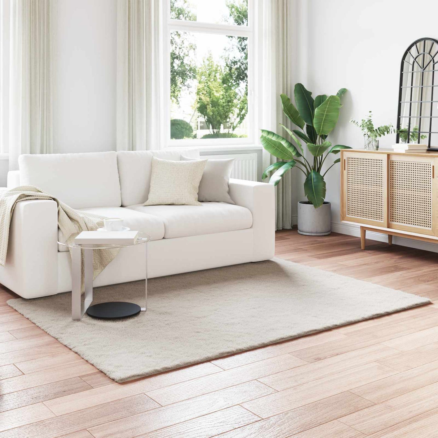 Rutschfester Teppich aus Kunstkaninchenfell OLITE Beige