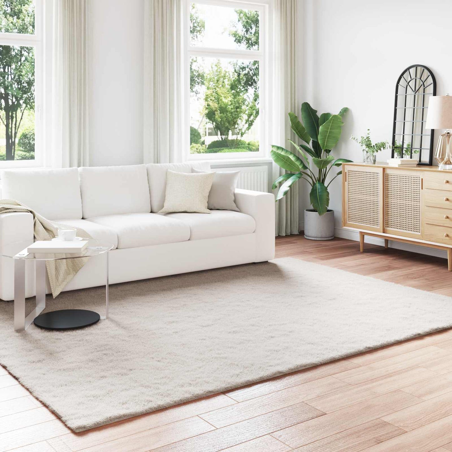 Rutschfester Teppich aus Kunstkaninchenfell OLITE Beige