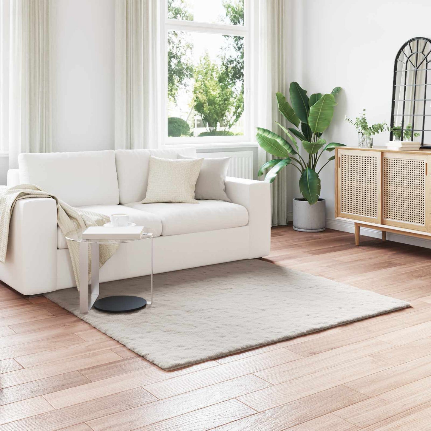 Rutschfester Teppich aus Kunstkaninchenfell OLITE Beige