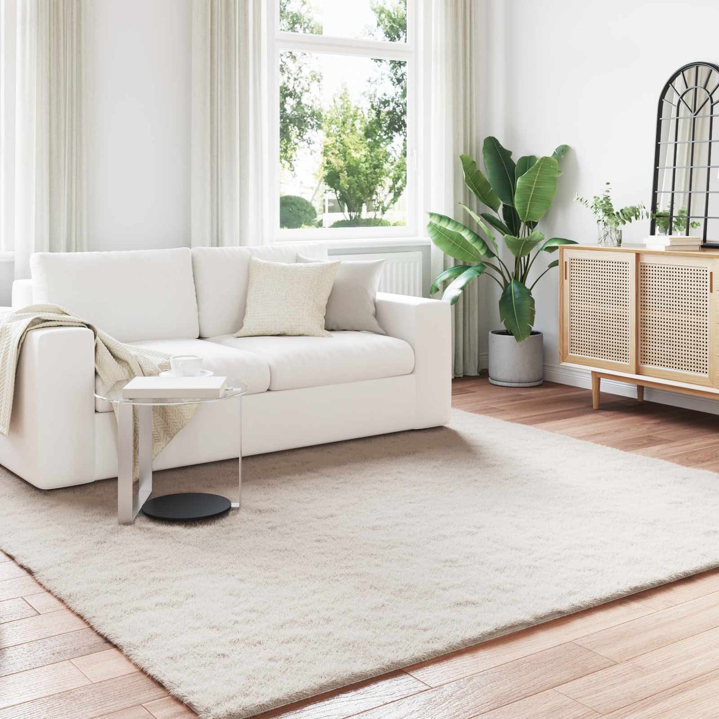 Rutschfester Teppich aus Kunstkaninchenfell OLITE Beige