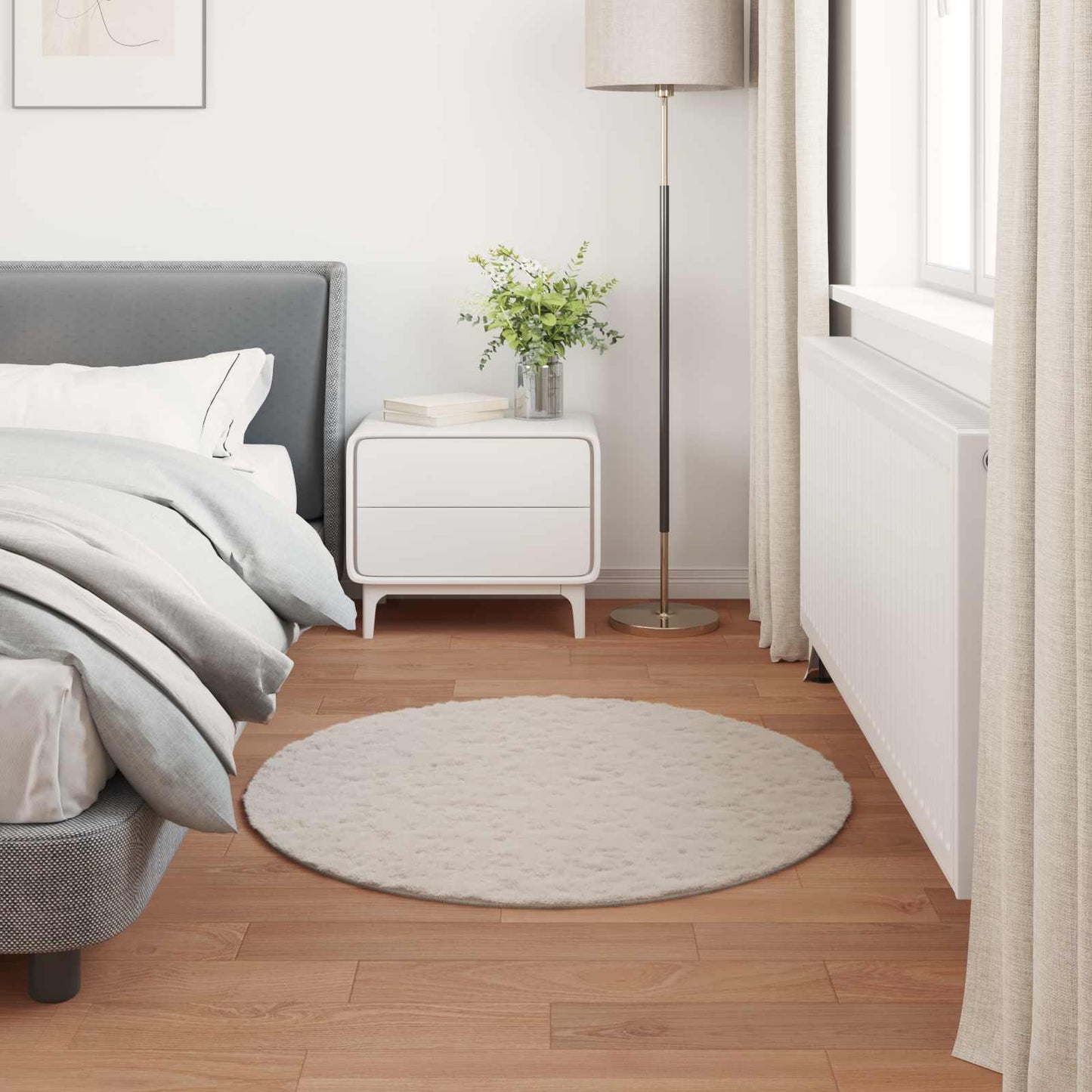 Rutschfester Teppich aus Kunstkaninchenfell OLITE Beige