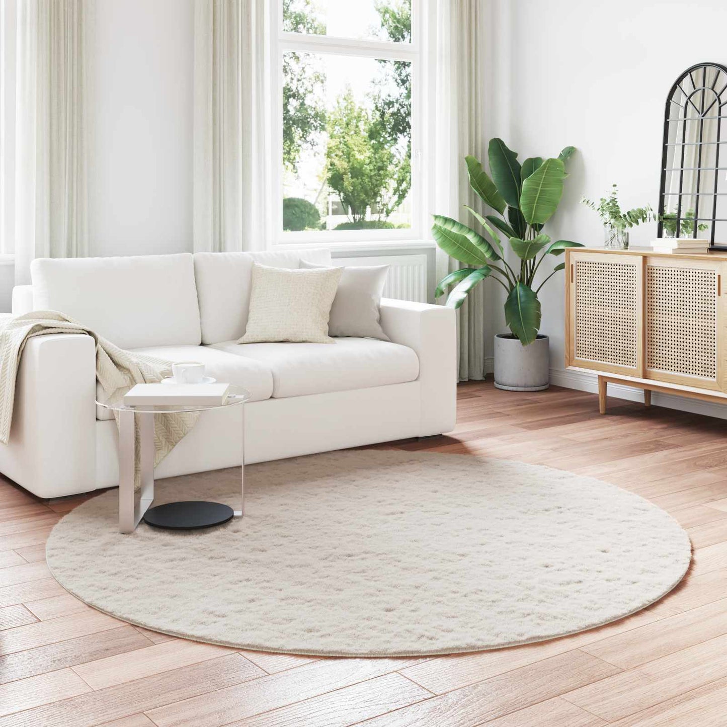 Rutschfester Teppich aus Kunstkaninchenfell OLITE Beige
